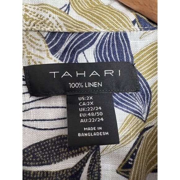 Tahari Women's Plus 2X 100% Linen Button Down Botanical Blouse Top - Picture 5 of 6